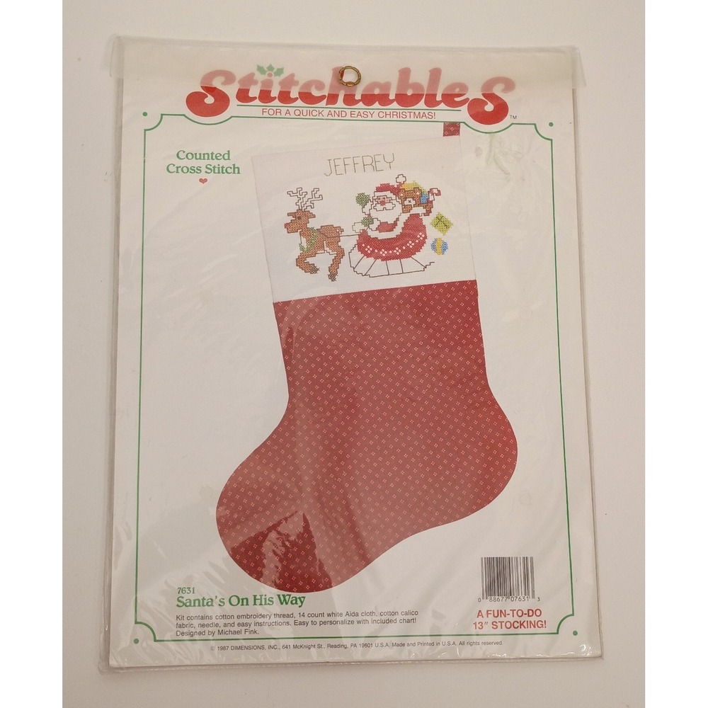 Dimensions 1987 Santa's On His Way Counted Cross Stitch Christmas Stocking Kit